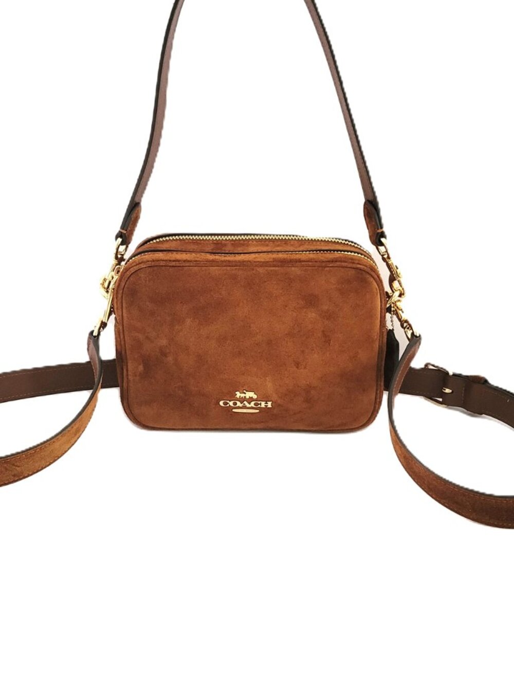 Coach CEN20 Mini Carey Suede Leather Crossbody Bag Handbag Warm Brown - Picture 2 of 8